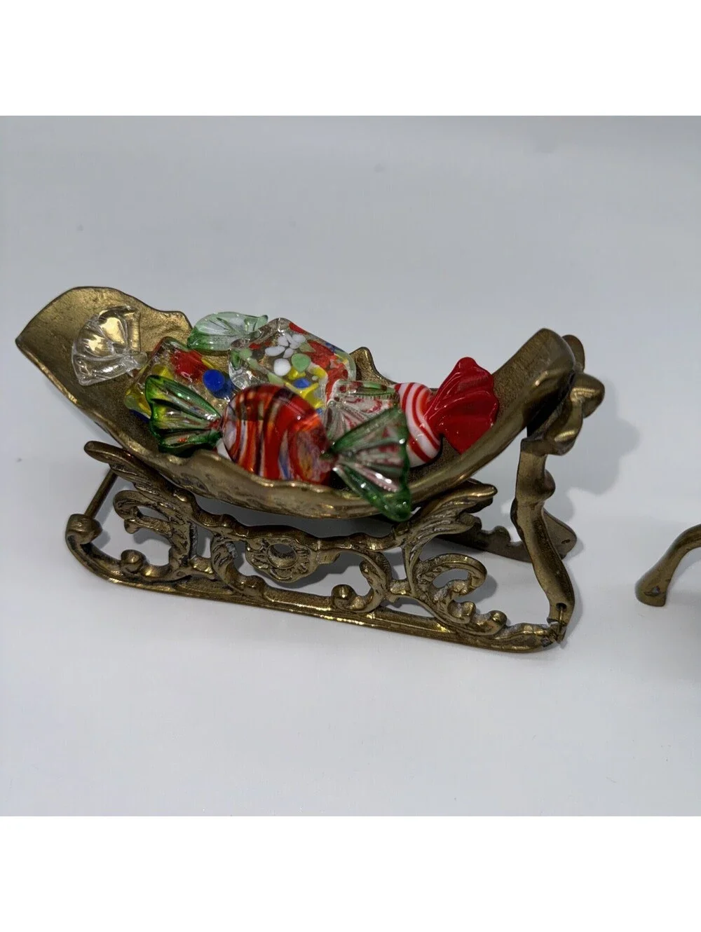 Midcentury Heavy Brass Reindeer And Sleigh long Christmas centerpiece decor